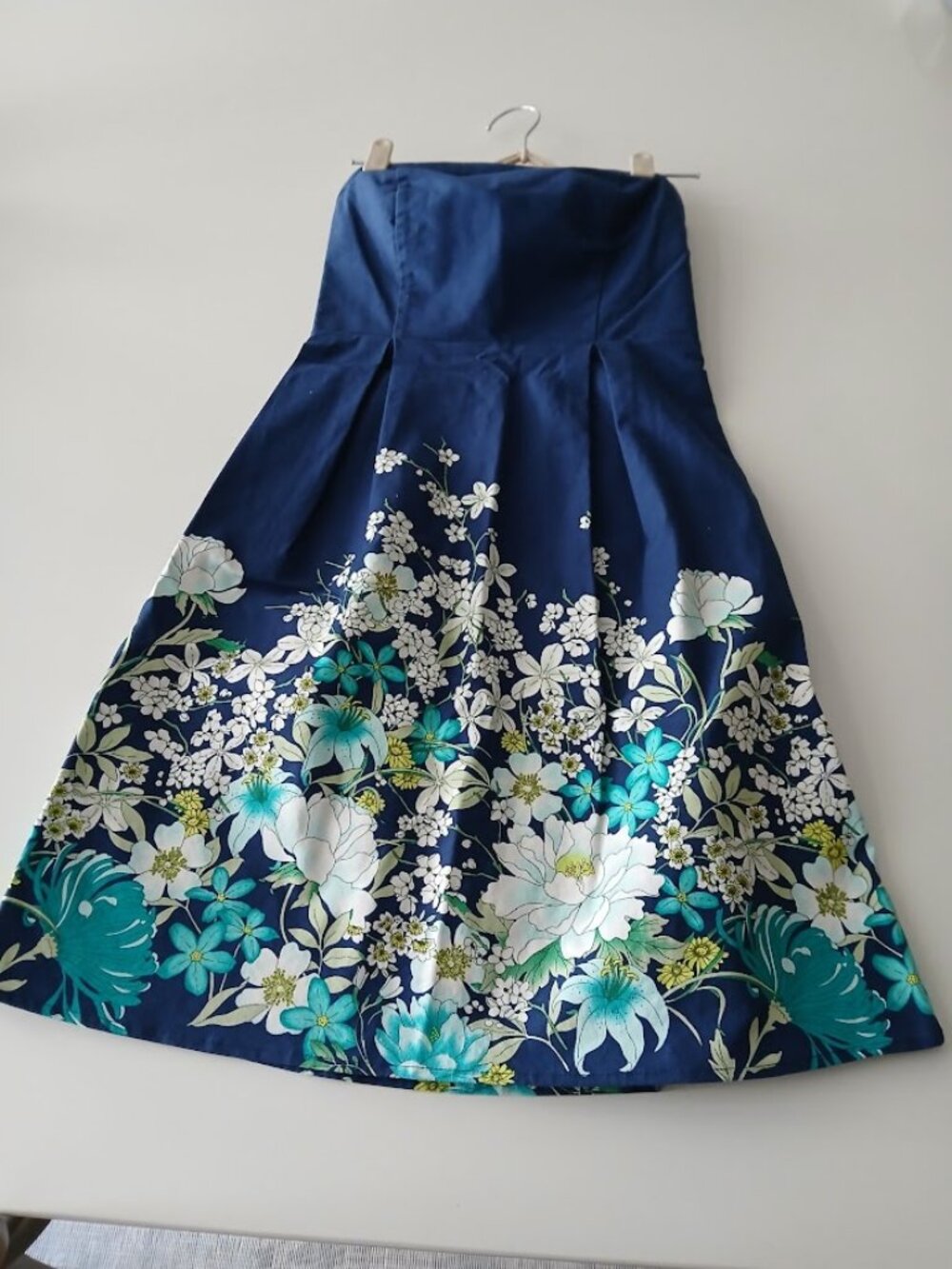 Strapless Blue floral Cotton Dress - size 0